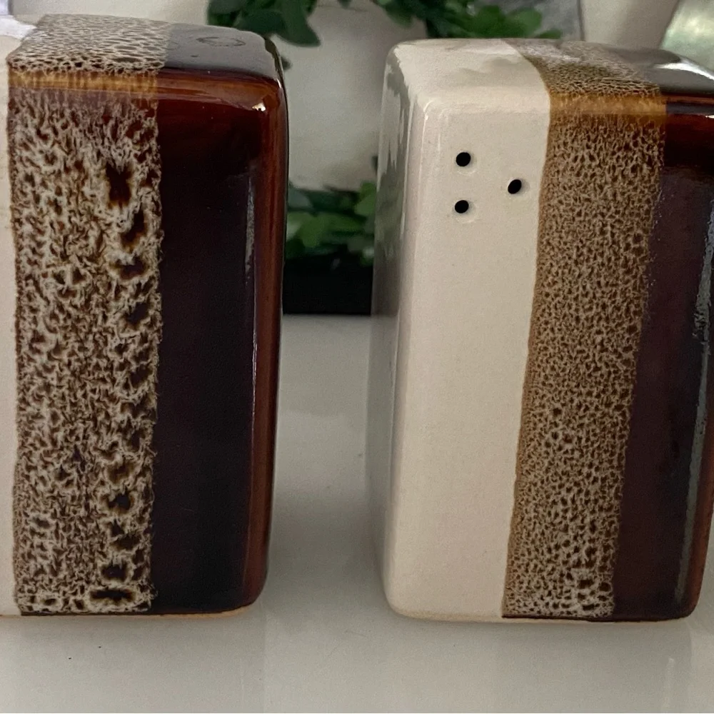 Pier 1 Salt & Pepper Shakers‎ Retired Mid Century Modern Ceramic Brown